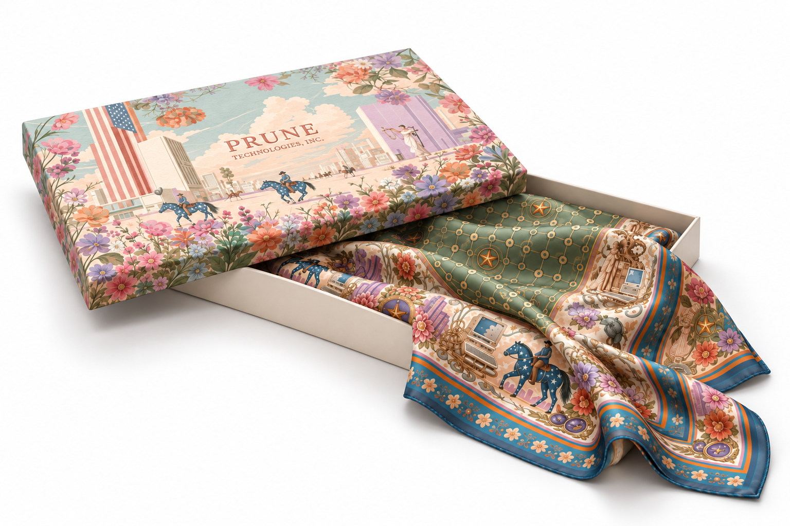 Prune Scarf in its illustrated gift box